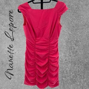 Nanette Lepore Women's 4 Ruched Shift Dress Coral Pink Square Neck Party Dress